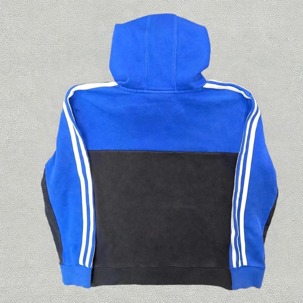 Adidas Colorblock 3 Stripes Hoodie Blue Black Youth L Fits Mens XS Y2K Fleece - Picture 2 of 4